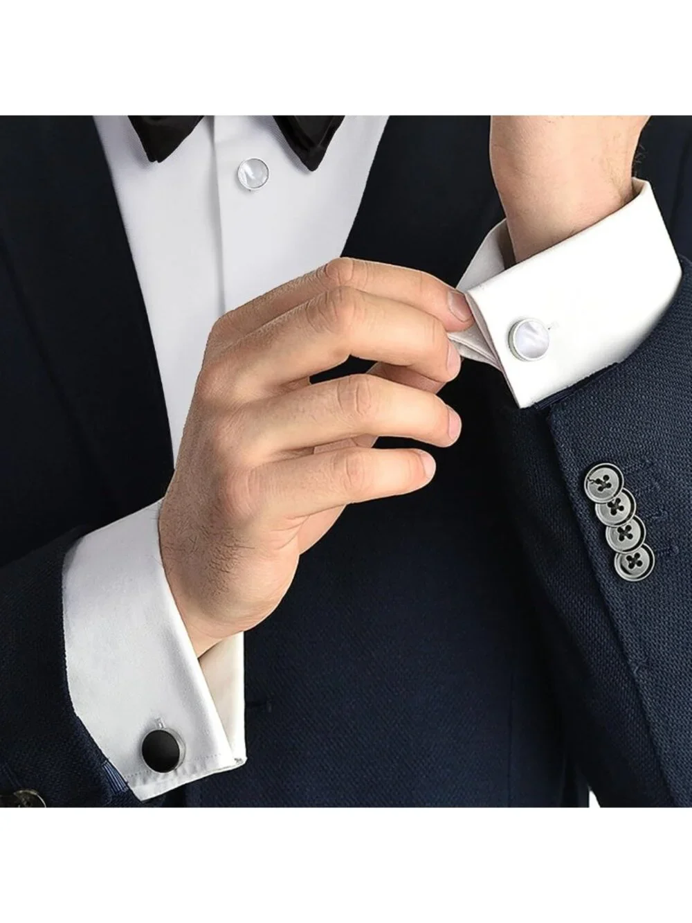Elegant Mother-of-Pearl Tuxedo Shirt Button & Cufflink Set for Weddings & Events